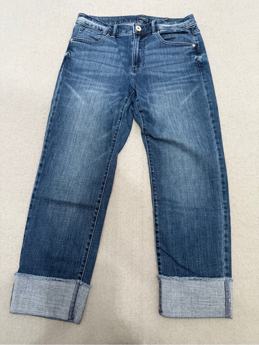 J. Jill Women's Straight Leg Jeans in Dark Blue Denim Turned Up Cuffs Size 6P